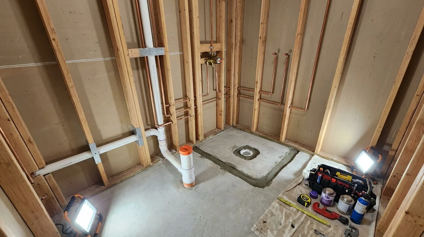 Bathroom rough-in plumbing during remodel by Johns Plumbing LLC in Saint Maries