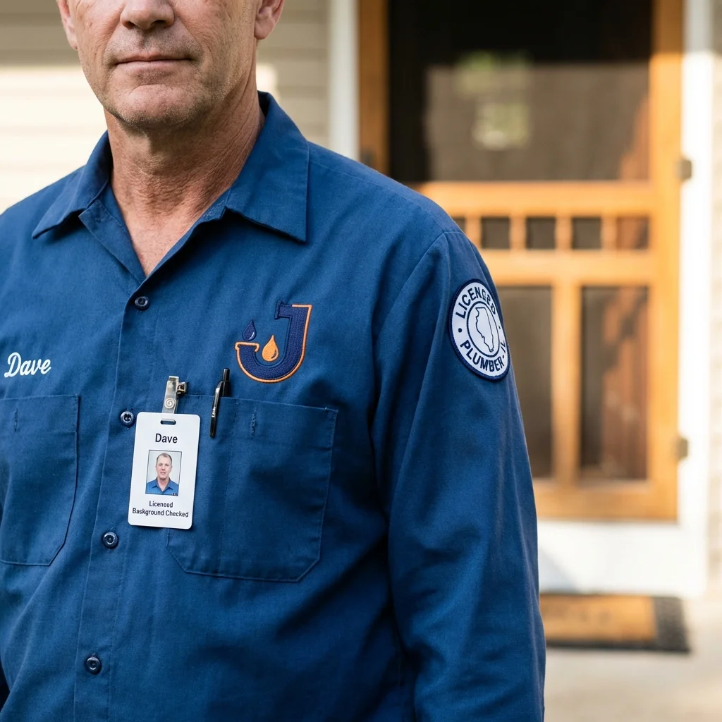 Licensed plumber showing ID badge in Saint Maries, ID