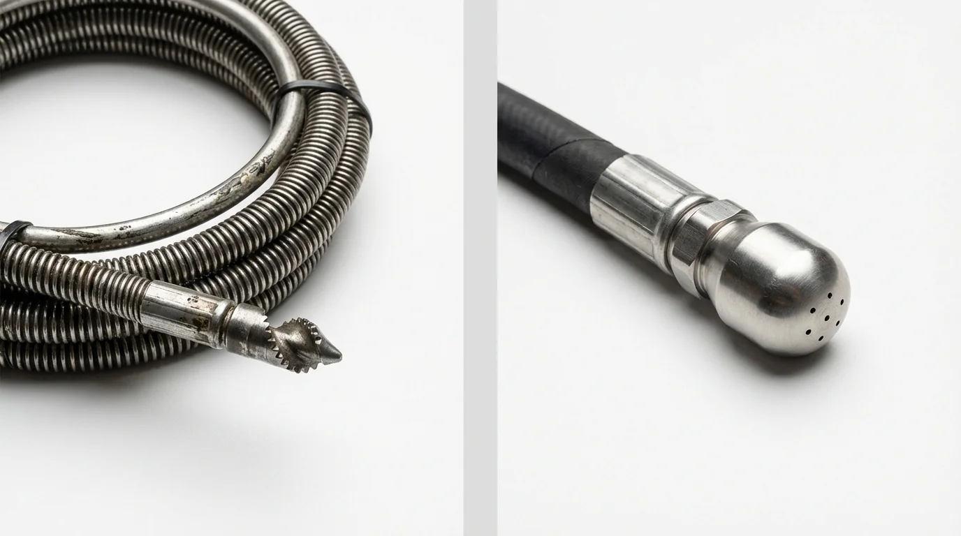 Drain snake cable and hydro jetting nozzle used for drain cleaning in Saint Maries, ID